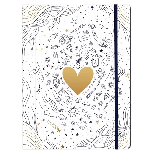 Clairefontaine - 116298C – Ein Gummizugmappe, 22 x 31 cm, praktisch und elegant, für Dokumente – Motiv: Himmel/Goldenes Herz, Mond/Poesie – perfekt für Büro und Organisation – Kollektion Adolie von Clairefontaine