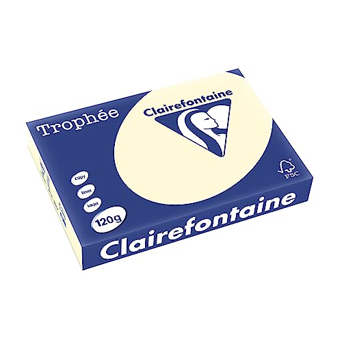 Clairefontaine 1242C - Karton mit 5 Ries Druckerpapier / Kopierpapier Trophee, intensive Farben, DIN A4, 120g, 250 Blatt x 5, Elfenbein, 1 Karton von Clairefontaine