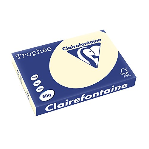 Clairefontaine 1252C - Ries Druckerpapier / Kopierpapier Trophee, Pastell Farben, DIN A3, 80g, 500 Blatt, Elfenbein, 1 Ries von Clairefontaine