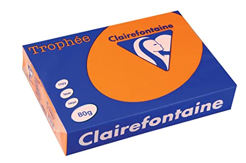 Clairefontaine 1761C - Ries Druckerpapier / Kopierpapier Trophee, intensive Farben, DIN A4, 80g, 500 Blatt, Orange, 1 Ries von Clairefontaine