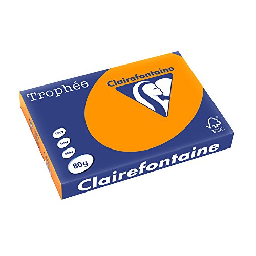 Clairefontaine 1762C - Ries Druckerpapier / Kopierpapier Trophee, intensive Farben, DIN A3, 80g, 500 Blatt, Orange, 1 Ries von Clairefontaine