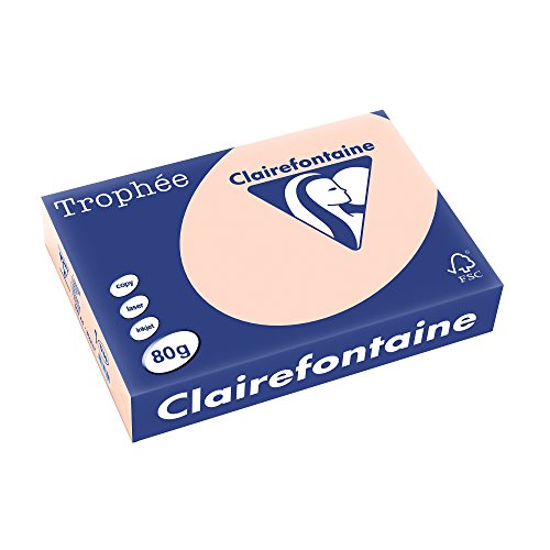 Clairefontaine 1769C - Ries Druckerpapier / Kopierpapier Trophee, Pastell Farben, DIN A4, 80g, 500 Blatt, Lachs, 1 Ries von Clairefontaine