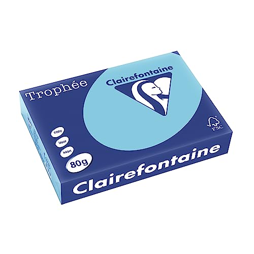 Clairefontaine 1774C - Karton mit 5 Ries Druckerpapier / Kopierpapier Trophee, intensive Farben, DIN A4, 80g, 500 Blatt x 5, Alize Blau, 1 Karton von Clairefontaine