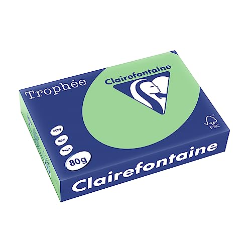 Clairefontaine 1775C - Karton mit 5 Ries Druckerpapier / Kopierpapier Trophee, intensive Farben, DIN A4, 80g, 500 Blatt x 5, Naturgrün, 1 Karton von Clairefontaine