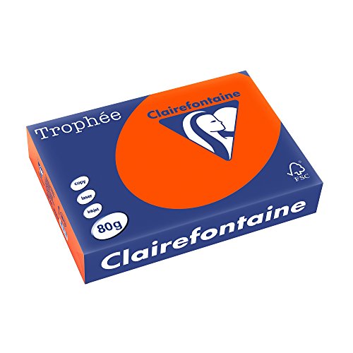 Clairefontaine 1873C - Ries Druckerpapier / Kopierpapier Trophee, intensive Farben, DIN A4, 80g, 500 Blatt, Ziegelrot, 1 Ries von Clairefontaine