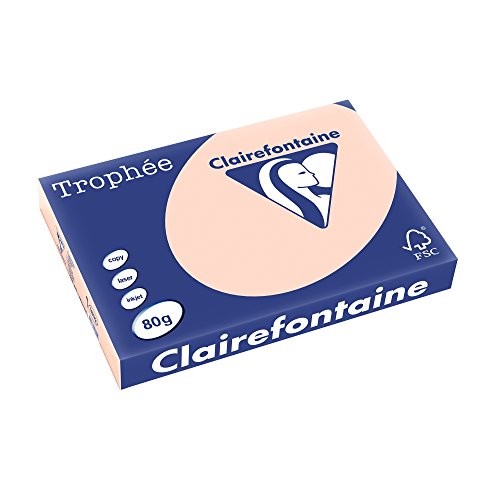 Clairefontaine 1892C - Ries Druckerpapier / Kopierpapier Trophee, Pastell Farben, DIN A3, 80g, 500 Blatt, Lachs, 1 Ries von Clairefontaine