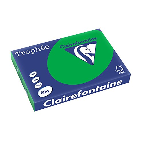 Clairefontaine 1992C - Ries Druckerpapier / Kopierpapier Trophee, intensive Farben, DIN A3, 80g, 500 Blatt, Billardgrün, 1 Ries von Clairefontaine