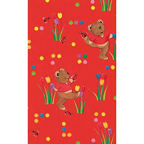 Clairefontaine 201210C - Rolle Geschenkpapier mit Metalleffekt, 50m x 70cm, 60g, 1 Rolle, Teddybär Rot von Clairefontaine