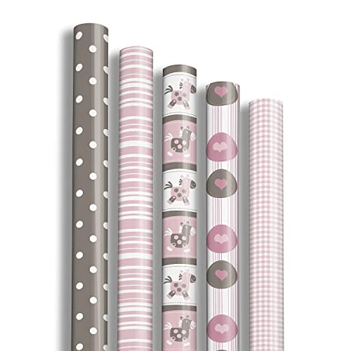 Clairefontaine 201501AMZC - Karton mit 12 Rollen Geschenkpapier Excellia 2mx0m70 80g, sortierte Motiven Baby rosa von Clairefontaine