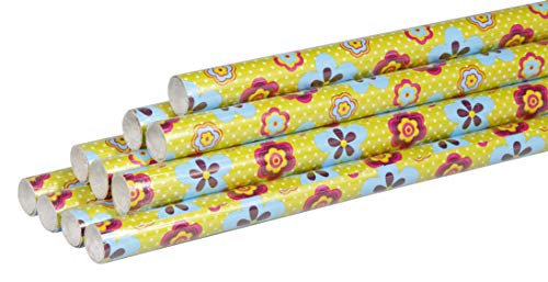 Clairefontaine 211404AMZC - Packung mit 10 Rollen Geschenkpapier Alliance 2 m x 70 cm, 60g, 1 Pack, Blumen Grün, Motive sortiert von Clairefontaine