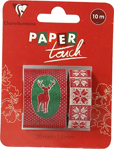 Clairefontaine 211414C - Set mit 2 Geschenkband / Masking Tape selbstklebend (1x 10mx1,5cm + 1x 10mx3cm) ideal für Scrapbooking und Bastelprojekte, Blumen Weihnachten, 1 Set von Clairefontaine