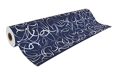 Clairefontaine 211953C - Rolle Geschenkpapier Premium, 50m x 70cm, 80g, 1 Rolle, Arabeske Silber mit blauem Hintergrund von Clairefontaine