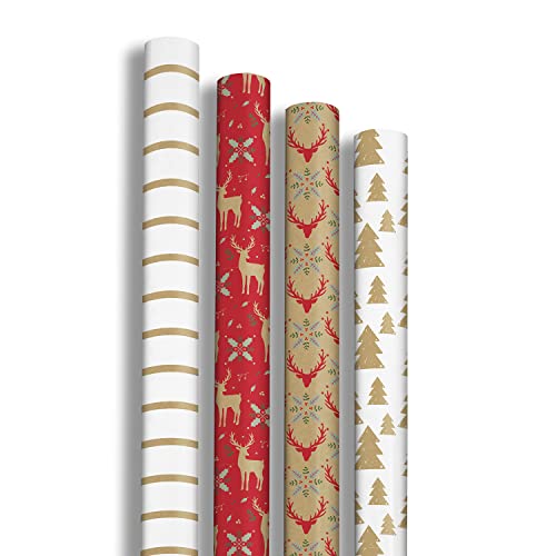 Clairefontaine 223877AMZC - Karton mit 10 Rollen Geschenkpapier Kraft 70g, 5x0,70m, ideal für Weihnachten, Lovely Home Red, 1 Karton von Clairefontaine