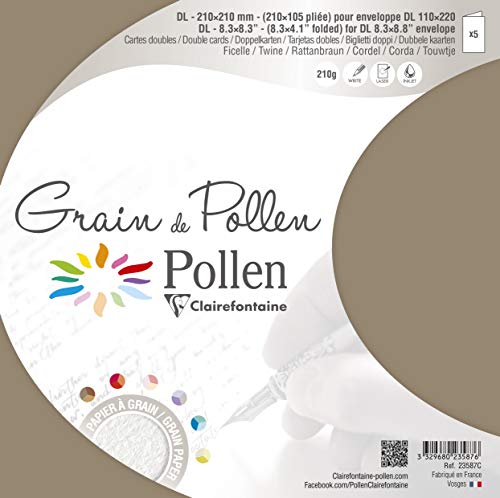 Clairefontaine 23587C - Packung mit 5 Doppelkarten Pollen DIN A6 105x148 mm 210g, ideal für Ihre Einladungen und Korrespondenz, mit feiner Körnung, Kordelbeige, 1 Pack von Clairefontaine