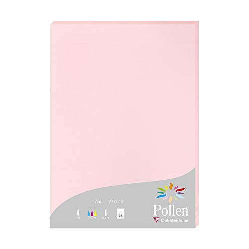 Clairefontaine 24281C Packung mit 25 Karten Pollen 210g, DIN A4, 21 x 29,7cm, Rosa von Clairefontaine