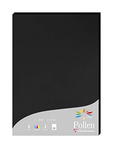 Clairefontaine 24298C Packung mit 25 Karten Pollen 210g, DIN A4, 21 x 29,7cm, Schwarz von Clairefontaine