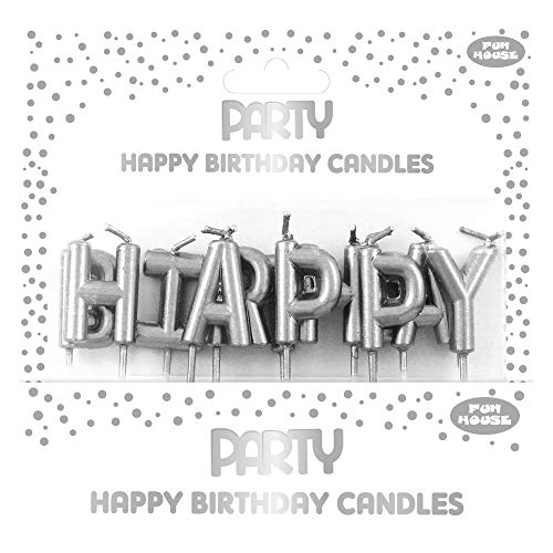 Clairefontaine 24327-SC - Set mit Kerzen Buchstabe mit Metalleffekt, ''Happy Birthday'', Silber, 1 Set von Clairefontaine