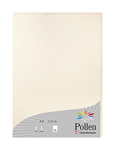 Clairefontaine 24386C Packung mit 25 Blatt Pollen, DIN A4, 210 x 297 mm, 210g, Perlmutt Elfenbein von Clairefontaine