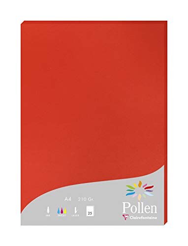 Clairefontaine 244267C Packung mit 25 Karten Pollen 210g, DIN A4, 21 x 29,7cm, Korallenrot von Clairefontaine