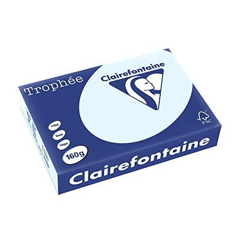 Clairefontaine 2633C - Ries Druckerpapier / Kopierpapier Trophee, intensive Farben, DIN A4, 160g, 250 Blatt, Hellblau, 1 Ries von Clairefontaine