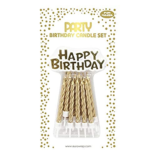 Clairefontaine 26577-GC - Set mit 12 Geburtstagskerze + Schild "Happy Birthday", deal für Kuchendekoration, Gold, 1 Set von Eurowrap