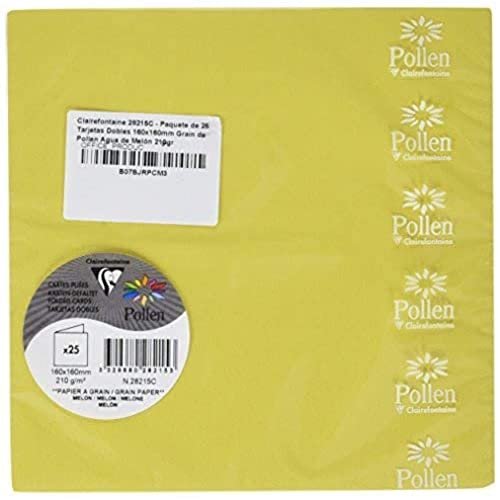 Clairefontaine 28215C - Packung mit 25 Doppelkarten Pollen 16x16 cm, 210g Premium Papier, ideal für Ihre Einladungen und Korrespondenz, feine Körnung, Melone, 1 Pack von Clairefontaine