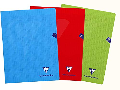 Clairefontaine 293311AMZ - Set mit 3 Heften Mimesys, 24 Blatt, DIN A4+, 24 x 32cm, 90g, französische Lineatur, 1 Set, farbig sortiert von Clairefontaine