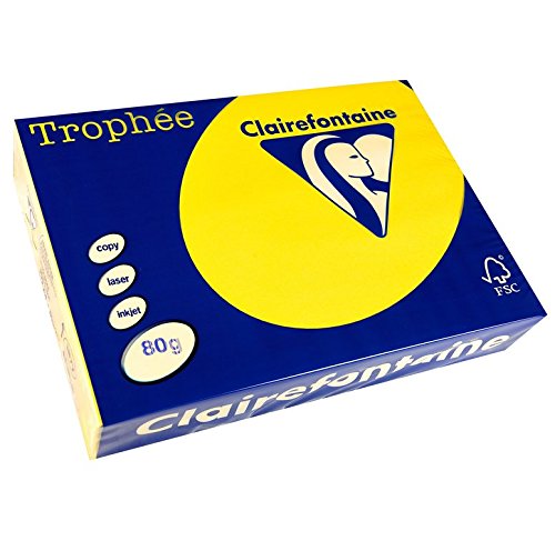 Clairefontaine 2977C - Ries mit 500 Blatt Druckerpapier / Kopierpapier Trophée, DIN A4 (21x29,7 cm), 80g, Neongelb intensive Farbe, 1 Ries von Clairefontaine