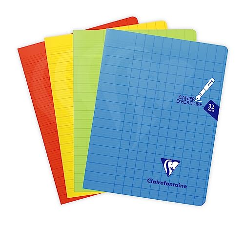 Clairefontaine 303796AMZC - Packung mit 5 Heften Mimesys, 17x22 cm, 16 Blatt 90g, französische Lineatur 3 mm vergrößert12/12, Einband aus Polypropylen, farbig sortiert, 1 Pack von Clairefontaine