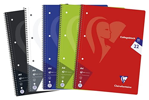 Clairefontaine 307252C - Packung mit 5 Heften / Collegeblöcken, DIN A4, 80 Blatt 90g kariert, Farben sortiert, 1Pack von Clairefontaine