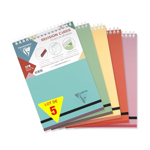 Clairefontaine 327025C - Packung 5x Spiralblock Linicolor Essence, DIN A5, 50 Karteikarten Lernkarten kariert, 5 Farbstreifen, Einband aus PP, 1 Pack Clairefontaine 327025C - Packung 5x Spiralblock Linicolor Essence, DIN A5, 50 Karteikarten Lernkarten kariert, 5 Farbstreifen, Einband aus PP, 1 Pack von Clairefontaine