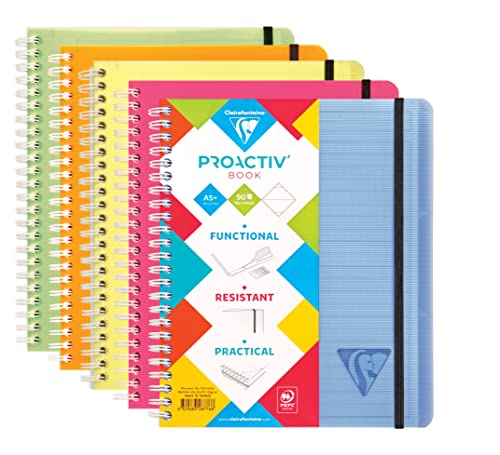 Clairefontaine 328776C - Heft Proactiv'Book DIN A5+ 16x21 cm, 90 Blatt, liniert mit Rand und Kopfleiste, abtrennbar, Einband aus PP, Gummizugverschluß, farbig sortiert, 1 Stück von Clairefontaine