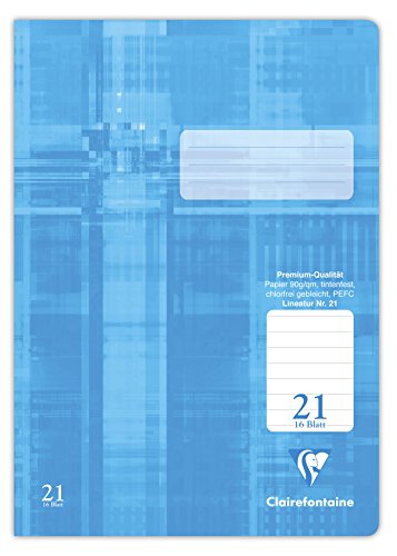 Clairefontaine 331021C - Heft ideal für die Schule, DIN A4, 16 Blatt, 90g, Lineatur 21 liniert ohne Rand, Himmelblau, 1 Stück von Clairefontaine