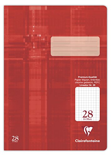 Clairefontaine 331028C - Heft ideal für die Schule, DIN A4, 16 Blatt, 90g, Lineatur 28 durchgehend kariert 5x5mm mit Rand, Rot, 1 Stück von Clairefontaine