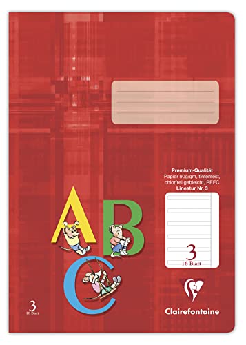 Clairefontaine 331053C - Packung mit 25 Heften, ideal für die Schule, DIN A4, Lineatur 3 liniert mit Rand für 3. Schuljahr, 16 Blatt, 90g, Rot, 1 Pack von Clairefontaine