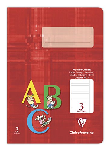 Clairefontaine 331553C - Packung mit 25 Heften, ideal für die Schule, DIN A5, Lineatur 3 liniert mit Rand für 3. Schuljahr, 16 Blatt, 90g, Rot, 1 Pack von Clairefontaine