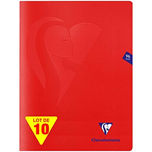 Clairefontaine 333362C - Packung mit 10 Heften Mimesys DIN A4+, 24x32cm, 48 Blatt kariert, 90g, Einband PP, Rot, 1 Pack von Clairefontaine