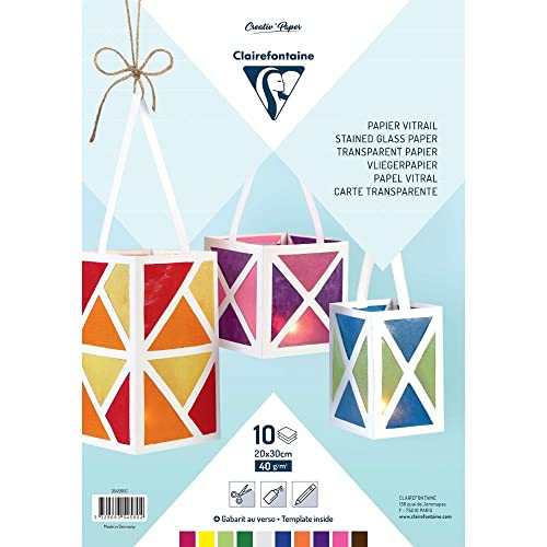 Clairefontaine 354580C - Packung mit 10 Bogen Transparentpapier, 40g, 20x30cm, ideal für Bastelaktivitäten und Laternen, sortiert, 1 Pack von Clairefontaine