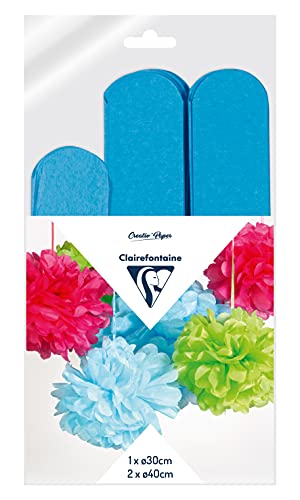 Clairefontaine 395457C Set mit 3 Pompons Seidenpapier, Ø 30cm x1 + Ø 40cm x2, ideal für Deko und Bastelprojekte, 1 Set, Petrol von Clairefontaine