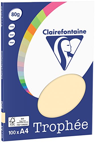 Clairefontaine 4106C - Ries Druckerpapier / Kopierpapier Clairalfa PPP, DIN A4, 80g, 100 Blatt, Chamois, 1 Ries von Clairefontaine