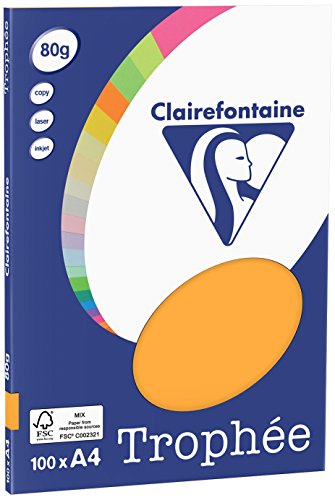 Clairefontaine 4108C - Ries Druckerpapier / Kopierpapier Clairalfa PPP, DIN A4, 80g, 100 Blatt, Mandarine, 1 Ries von Clairefontaine