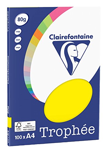 Clairefontaine 4117C - Packung Druckerpapier / Kopierpapier Trophee PPP, intensive Farben, DIN A4, 80g, 100 Blatt, Sonnengelb, 1 Pack von Clairefontaine