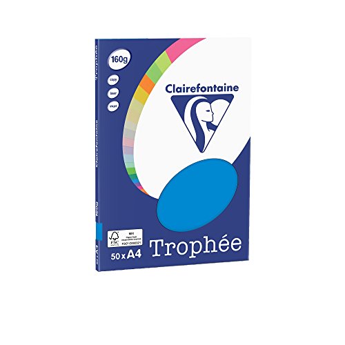 Clairefontaine 4161C Druckerpapier Trophée PPP, für alle Laserdrucker, Kopierer und Tintenstrahldrucker, DIN A4 (21 x 29,7 cm), 160g, 1 Ries mit 100 Blatt, Karibikblau von Clairefontaine