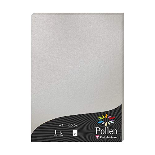 Clairefontaine 4199C Packung mit 50 Blatt Pollen, DIN A4, 210 x 297 mm, 120g, Silber von Clairefontaine