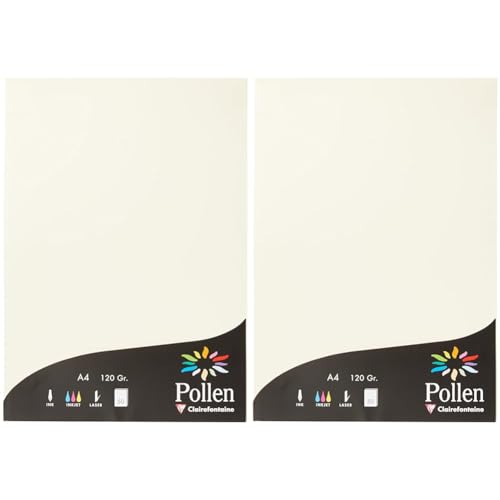 Clairefontaine 4204C Packung mit 50 Karten Pollen 120g, DIN A4, 21 x 29,7cm, Elfenbein (Packung mit 2) von Clairefontaine