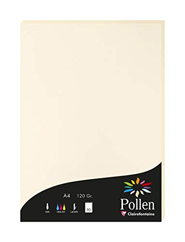 Clairefontaine 4204C Packung mit 50 Karten Pollen 120g, DIN A4, 21 x 29,7cm, Elfenbein von Clairefontaine