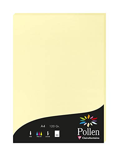 Clairefontaine 4207C Packung mit 50 Karten Pollen 120g, DIN A4, 21 x 29,7cm, Kanariengelb von Clairefontaine