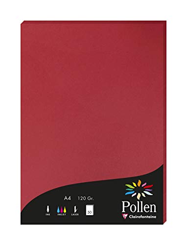 Clairefontaine 4212C Packung mit 50 Karten Pollen 120g, DIN A4, 21 x 29,7cm, Kirschrot von Clairefontaine