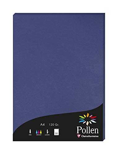 Clairefontaine 4284C Packung mit 50 Karten Pollen 120g, DIN A4, 21 x 29,7cm, Königsblau von Clairefontaine