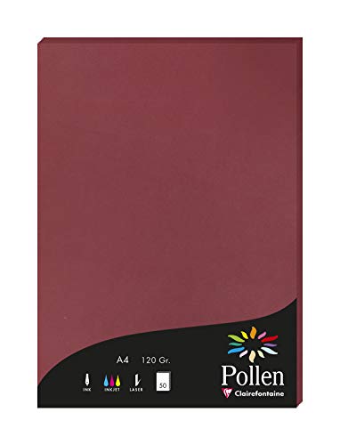 Clairefontaine 4293C Packung mit 50 Karten Pollen 120g, DIN A4, 21 x 29,7cm, Bordeaux von Clairefontaine